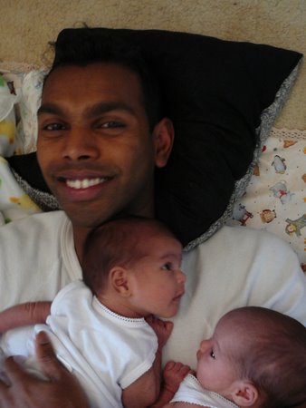 Sleepy Dad with Twins